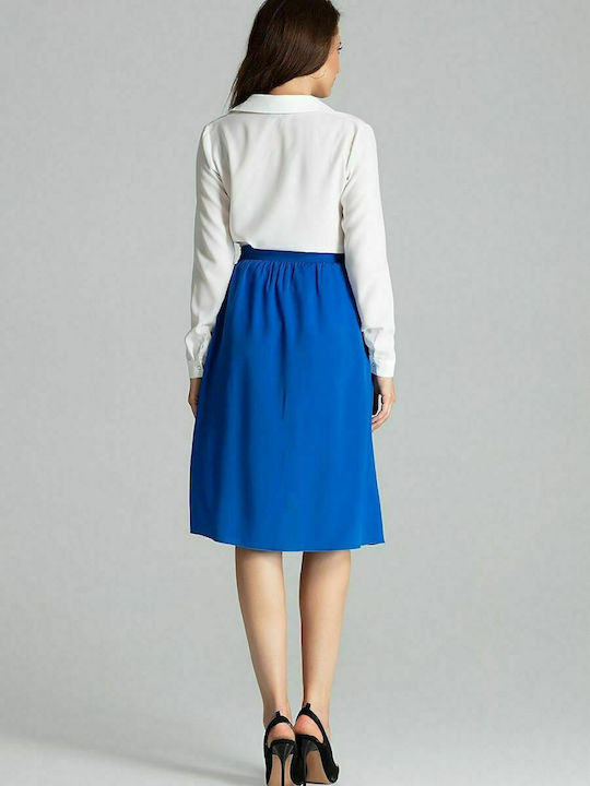 Lenitif L060 Pleated High Waist Midi Skirt in Blue color