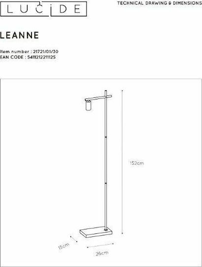 Lucide Lightning Vintage Floor Lamp H152xW25cm. with Socket for Bulb E27 Black