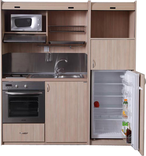 Silver ΚΣ190 Kitchenette with Right Sink Bowl 190x65x204cm White με Μεγάλο Ψυγείο & Φούρνο