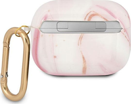 Guess Marble Collection Θήκη Σιλικόνης με Γάντζο σε Ροζ χρώμα για Apple AirPods Pro