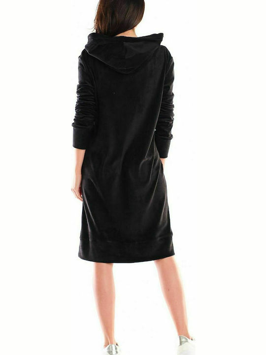 Awama Midi Dress with Hood Black