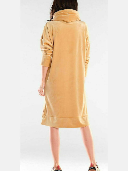 Awama Midi Kleid mit Kapuze Beige