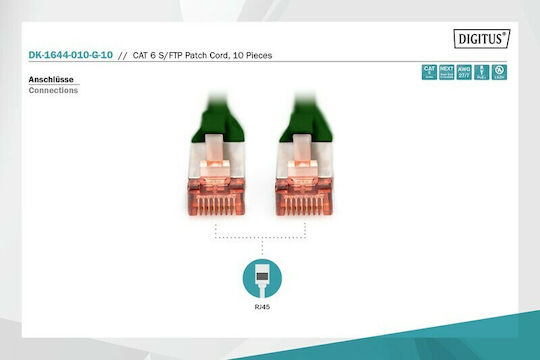 Digitus S/FTP Кат.6 Кабел за Ethernet мрежа 1м Зелен 10бр