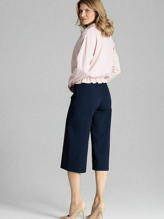 Figl Women's High-waisted Fabric Trousers in Wide Line Navy Blue