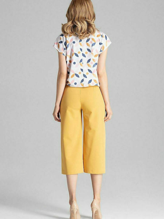 Figl Women's High-waisted Trousers in Wide Line Yellow