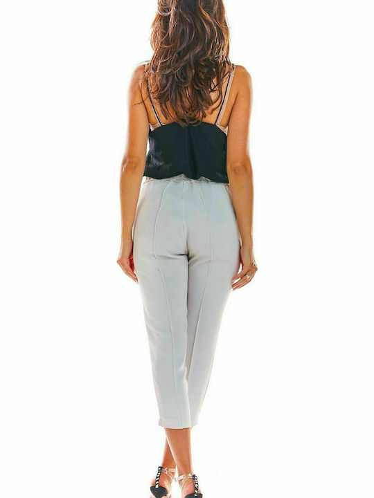 Awama Women's High-waisted Fabric Trousers with Elastic Beige