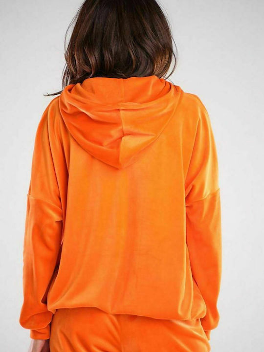 Awama Women's Hooded Velvet Sweatshirt Orange