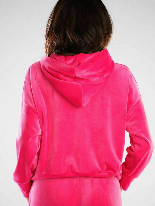 Awama Women's Hooded Velvet Sweatshirt Fuchsia