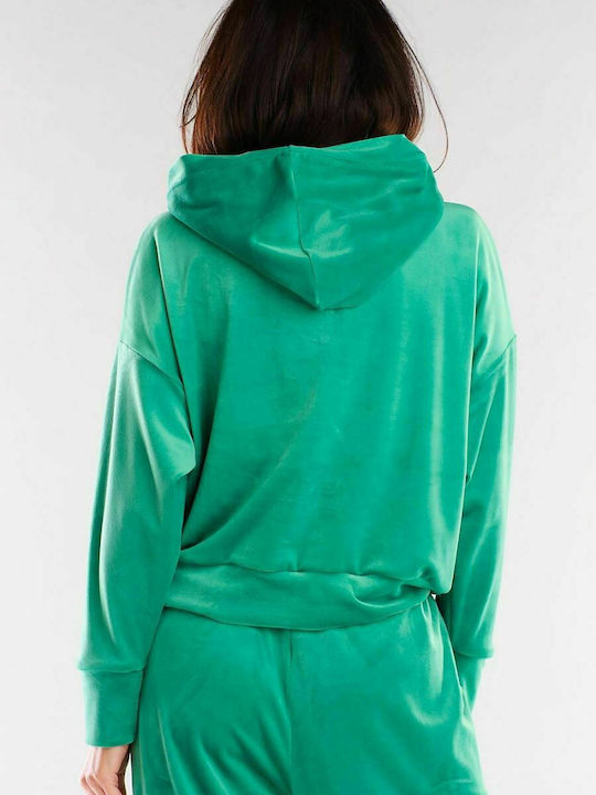 Awama Women's Hooded Velvet Sweatshirt Green