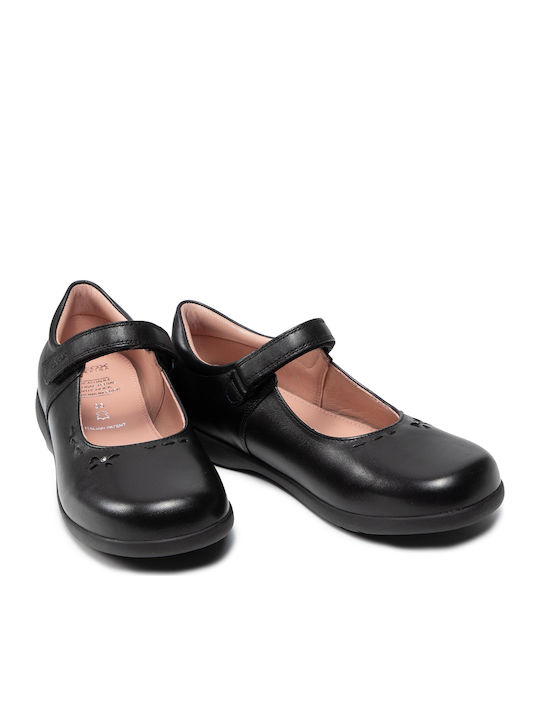 Kids Leather Ballerinas J Naimara G with Hoop & Loop Closure Black