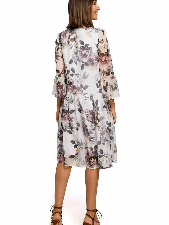 Stylove Summer All Day 3/4 Sleeve Midi Dress with V Neck White Floral S214 141965