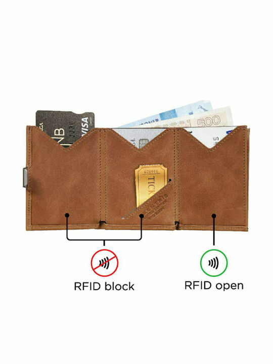 Δερμάτινο Ανδρικό Πορτοφόλι Καρτών με RFID Καφέ
