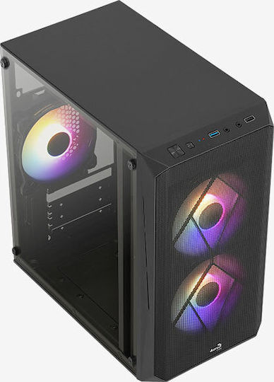 Aerocool CS-107 v2 Gaming Mini-Turm Computergehäuse mit Seitenfenster und RGB-Beleuchtung Schwarz