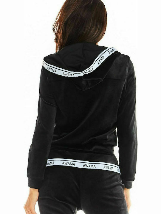 Awama Women's Hooded Velvet Sweatshirt Black