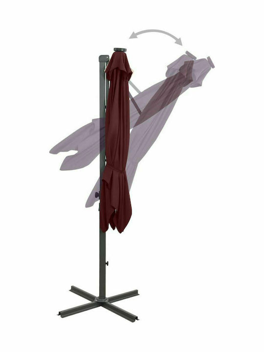 Umbrella Hanging Square Aluminum Bordeaux with Base & LED Lighting 2.5x2.5m
