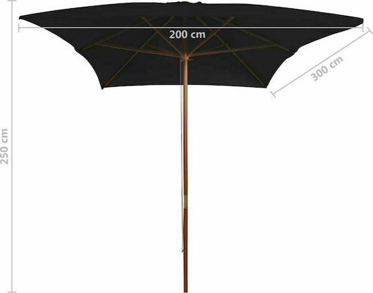 Quadratischer Holz-Schwarz Garten- und Terrassen-Sonnenschirm 3x2xH2.5m