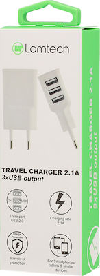 Lamtech Charger Without Cable with 3 USB-A Ports White (LAM040532)