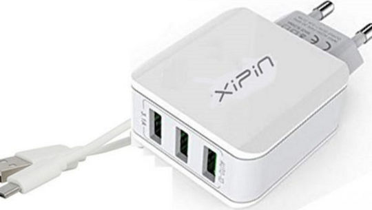 Xipin Φορτιστής με 3 Θύρες USB-A και Καλώδιο USB-C Λευκός (EU-15T)
