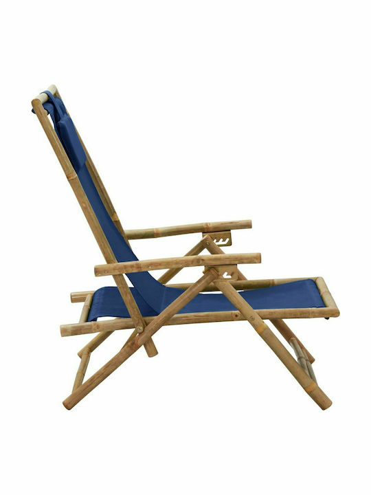Deckchairs Bamboo with Armrest & Navy Blue Fabric 64x89x71cm
