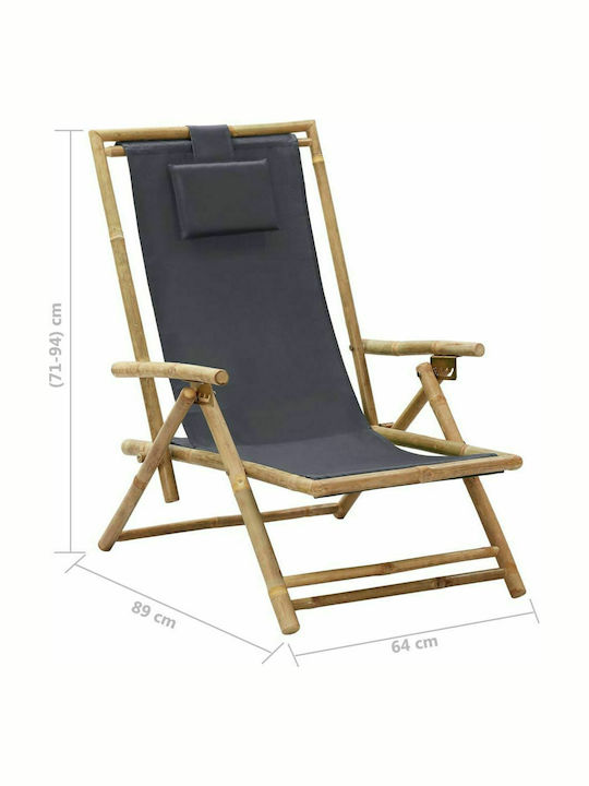 Deckchairs Bamboo with Armrest & Gray Fabric 64x89x71cm