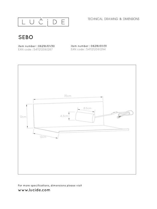 Lucide Lightning Sebo Vintage Lamp Wall Socket with Socket E27 and Switch Black 12x12cm