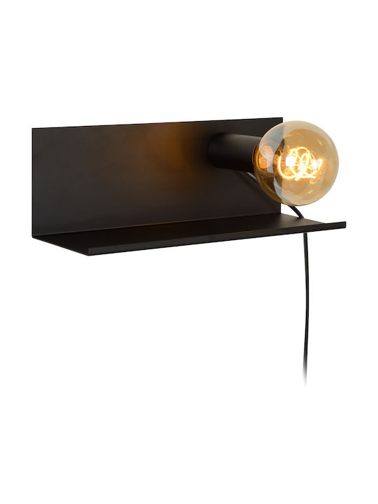Lucide Lightning Sebo Vintage Lamp Wall Socket with Socket E27 and Switch Black 12x12cm