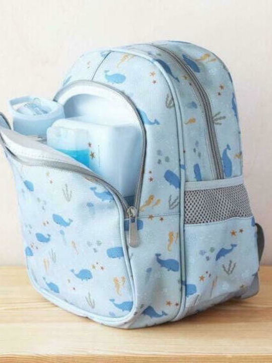 A Little Lovely Company Ocean School Bag Backpack Kindergarten Light Blue with Water Bottle Holder 13Liters