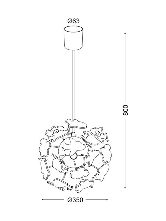 Aca Αεροπλάνα Candelabru Lumină de tavan pentru copii Agățat din plastic 40W cu suport pentru bec E14 35x35cm