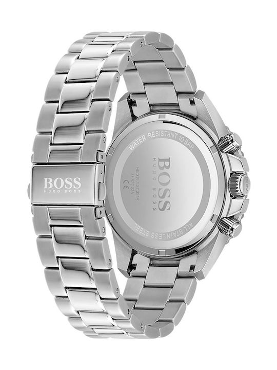 Boss Admiral Ανδρικό Ρολόι 45mm Χρονογράφος Μπαταρίας με Ασημί Μεταλλικό Μπρασελέ