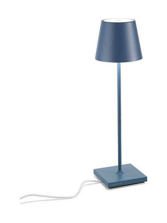 Zafferano Poldina Metal Table Lamp LED with Blue Shade and Base