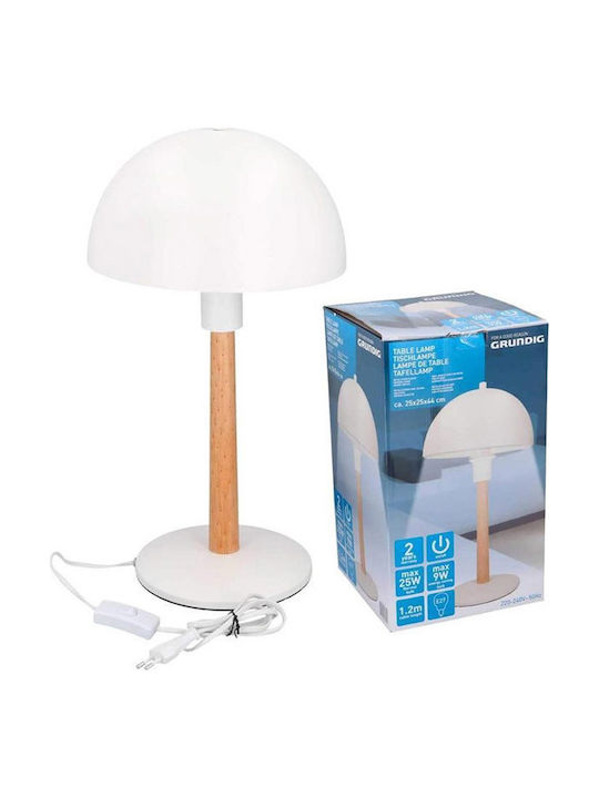 Grundig Wood Table Lamp for Socket E27 with White Shade and Base