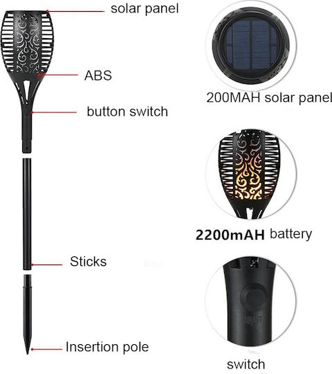 Spiked Solar Light Torch with Warm White Light IP65 38.5cmx9.5cmx8.5cmcm