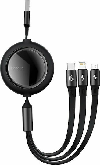 Baseus Bright Mirror Равен / Подвижен USB към Lightning / Type-C / micro USB Кабел 3.5Спецификация Черен 1.2м (CAMLC-MJ01)