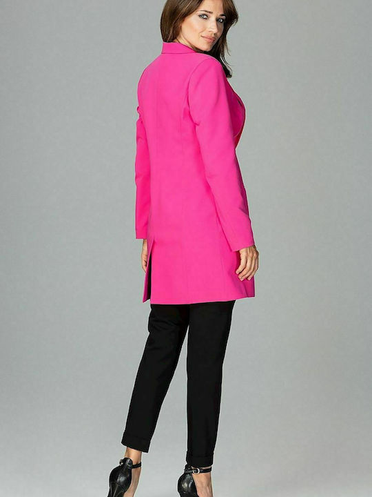 Lenitif K497 Long Women's Waisted Blazer Fuchsia