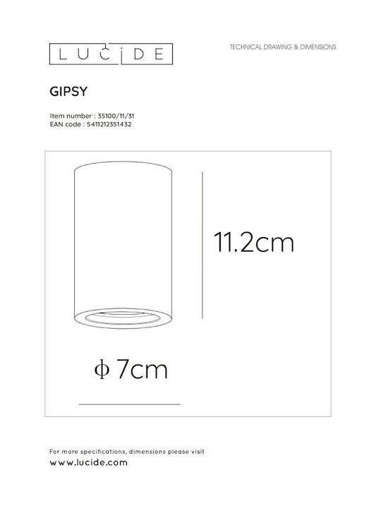 Lucide Lightning Gipsy Single Spot with Socket GU10 in White Color