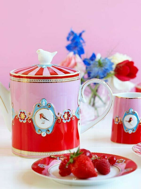PiP Studio Love Birds Plate Shallow made of Porcelain Red with Diameter 26.5cm