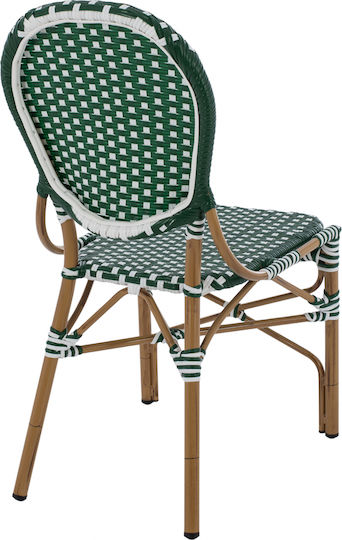 Καρέκλα Εξωτερικού Χώρου Rattan Bamboo Look Πράσινο / Λευκό 47x55x98εκ.