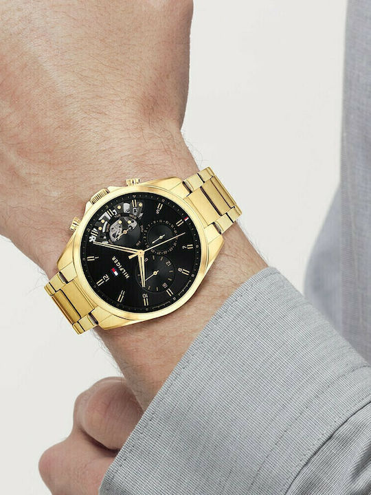 Tommy Hilfiger Baker Men's Watch 44mm Chronograph Battery with Gold Metal Bracelet
