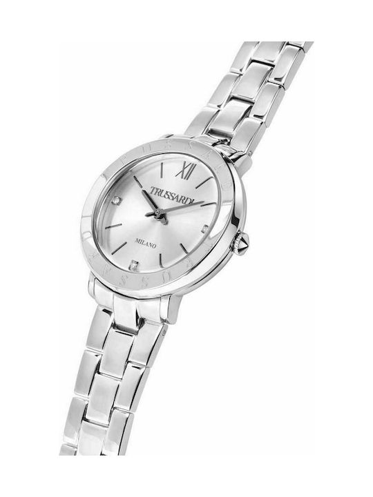 Trussardi Γυναικείο Ρολόι 30mm Μπαταρίας με Ασημί Μεταλλικό Μπρασελέ