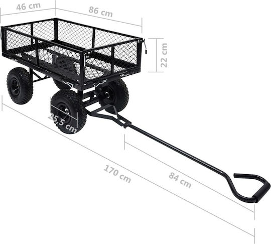 Garden Cart Towable Black Up to 250kg Trailer Garden Cart Four-wheel with Maximum Load Weight 250kg 84x84cm.