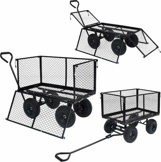 Garden Cart Towable Black 350kg Trailer Garden Cart Four-wheel with Maximum Load Weight 350kg 84x84cm.