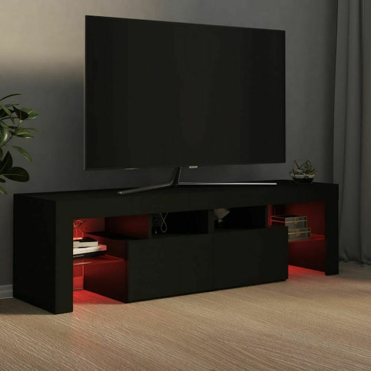 TV Stand Wooden with LED Lighting Black Velvet-Black Metal L140xW35xH40cm