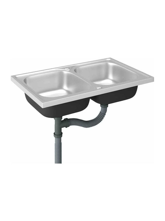 vidaXL Drop-In Sink Inox W80xD50cm Silver