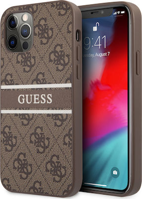 Guess 4G Printed Stripe Plastic Back Cover Durable Brown (iPhone 12 Pro Max)