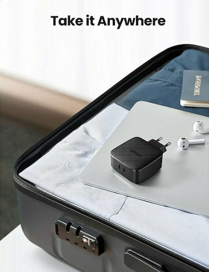 Ugreen Incarcător Fără Cablu GaN Cu 2 Porturi De Ieșire USB-C 66W Livrarea Energiei Quick Charge 2.0 Quick Charge 3.0 Negru (CD216)
