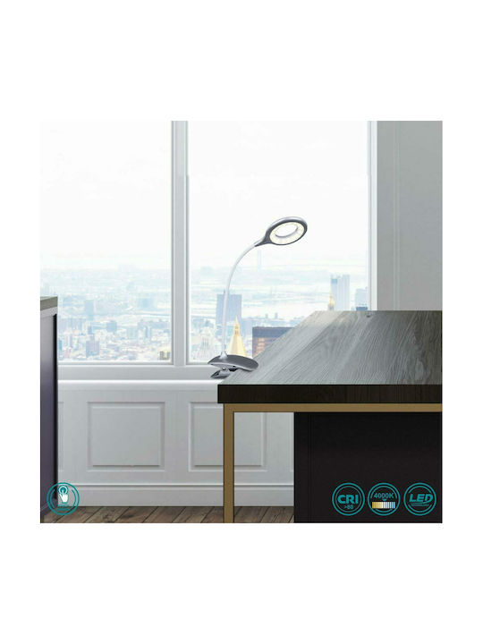 Globo Lighting Pia LED Office Lamp with Flexible Arm and Clip in Silver Color