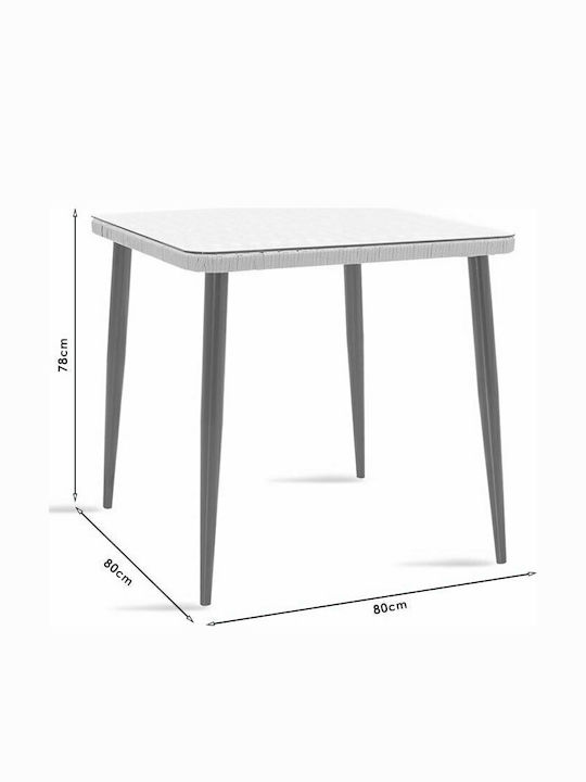 Naoki Outdoor Dinner Free Standing Table with Glass Surface and Metal Frame Black - Grey 80x80x78cm