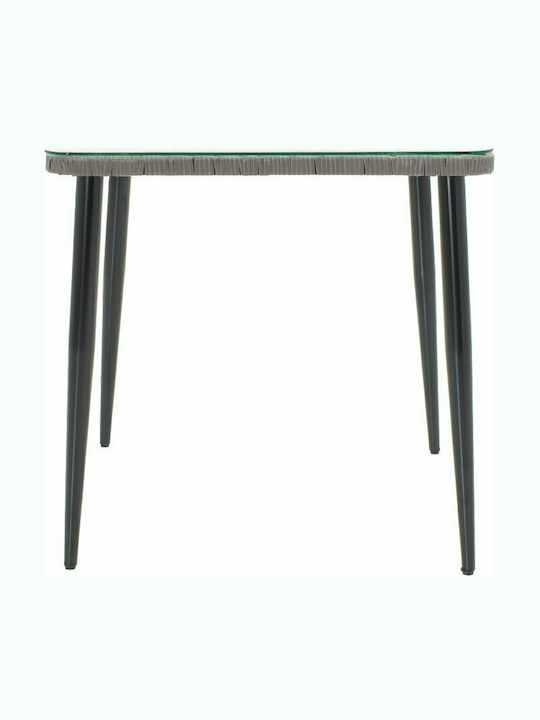 Naoki Outdoor Dinner Free Standing Table with Glass Surface and Metal Frame Black - Grey 80x80x78cm