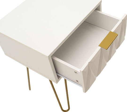 Bedside Table Isla Wooden White Painting - Gold 42x35x55cm