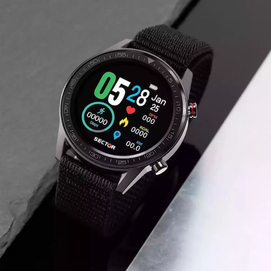Sector S-02 46mm Smartwatch with Heart Rate Monitor (Black Fabric Strap)